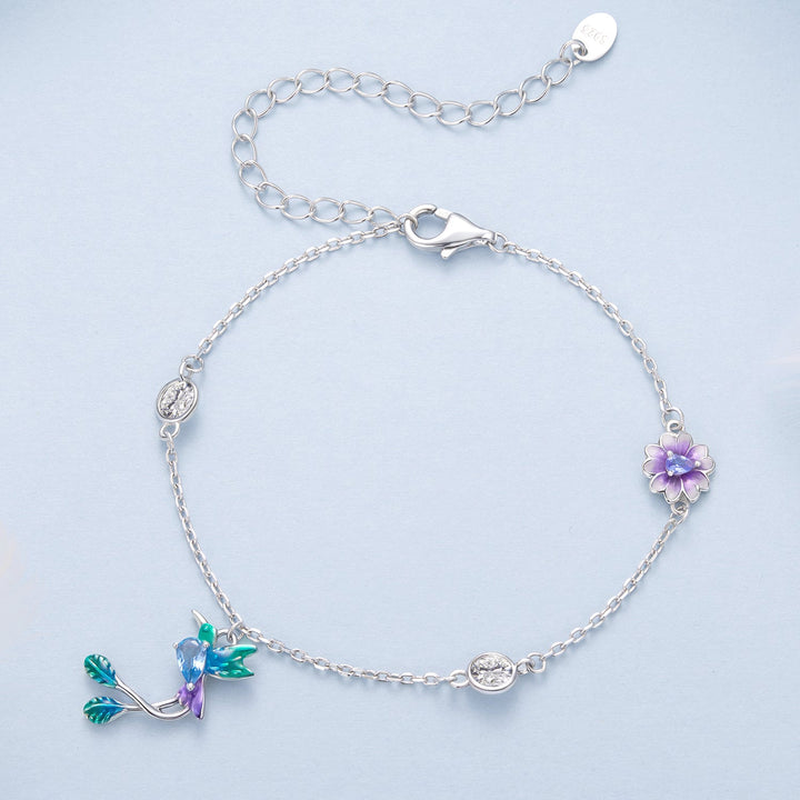 925 Sterling Silver Enamel Pavé CZ White Gold Bracelet for Women 15+6cm