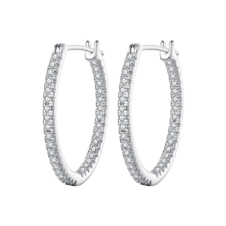 925 Sterling Silver Earrings with Pave Setting CZ in White Gold for Women