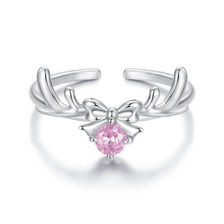 925 Sterling Silver White Gold Plated Bow-Knot Ring with CZ for Women