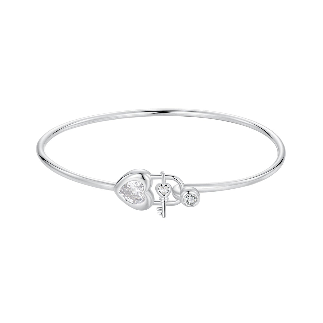 925 Sterling Silver Bracelet with CZ, 17mm, White Gold Plated, For Women