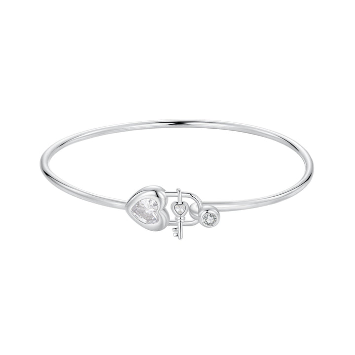925 Sterling Silver Bracelet with CZ, 17mm, White Gold Plated, For Women