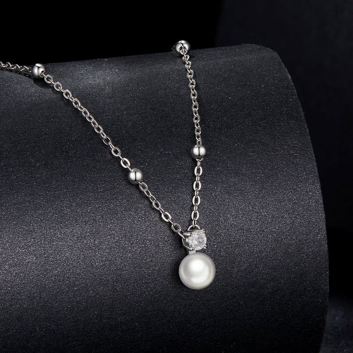 925 Sterling Silver Moissanite and Freshwater Pearl Necklace 40+5cm for Women