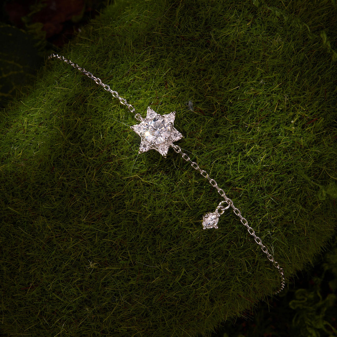 925 Sterling Silver White Gold Plated Moissanite Adjustable 15+6cm Bracelet for Women