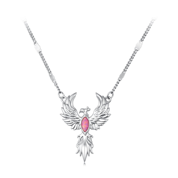 925 Sterling Silver White Gold Plated Synthetic Opal 40+5cm Necklace for Women