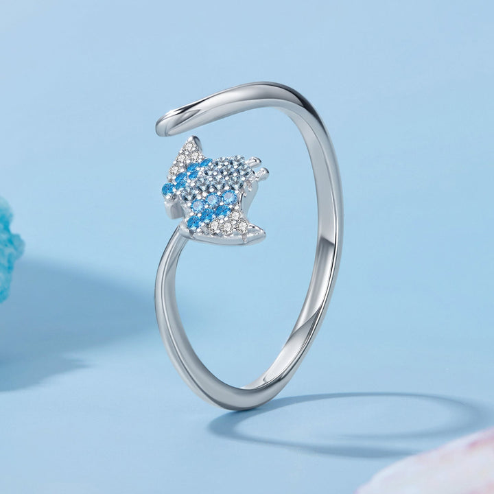 925 Sterling Silver Manta Ray Ring with Pavé Setting CZ for Women