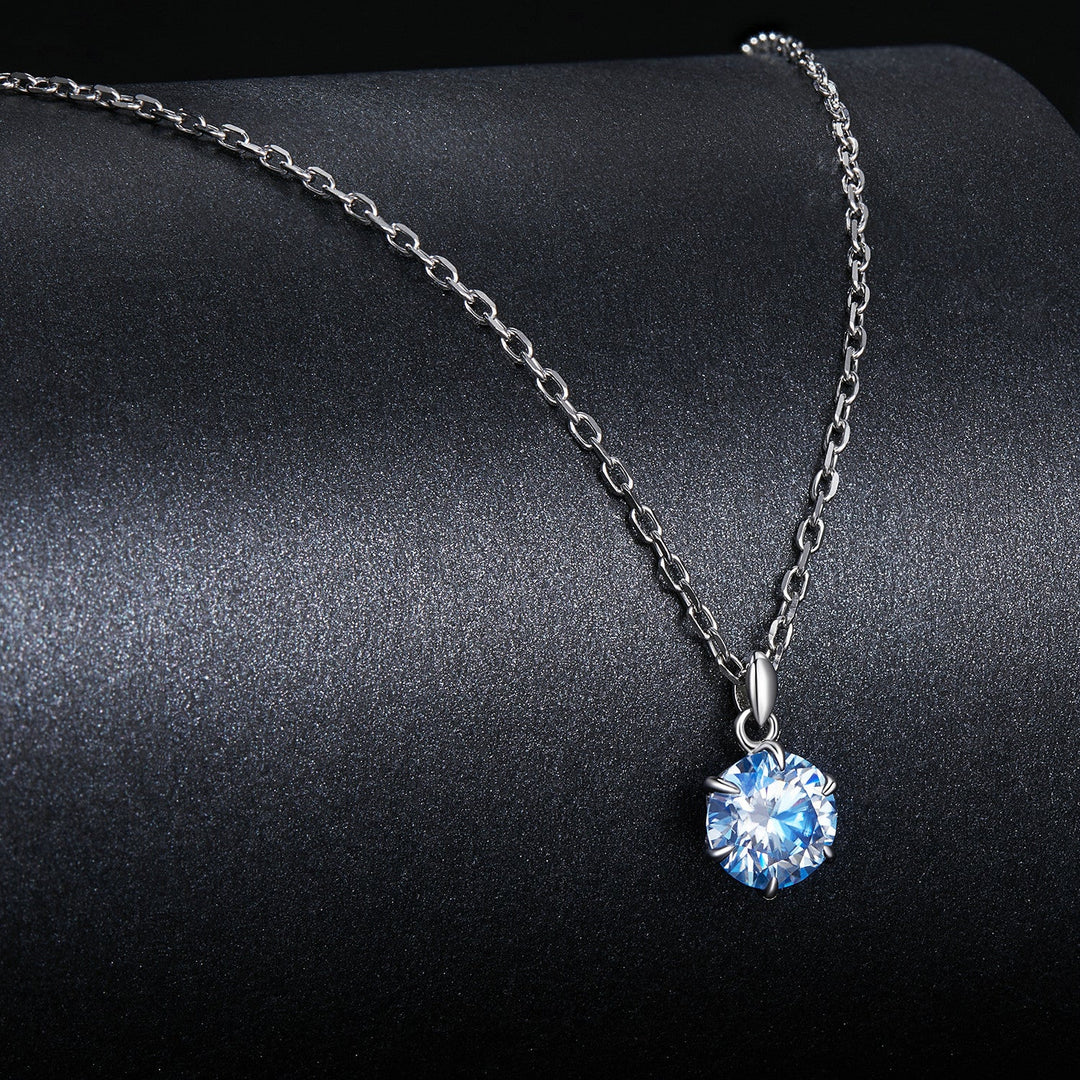 925 Sterling Silver Moissanite 6.5mm Diamond-like Pendant Necklace for Women