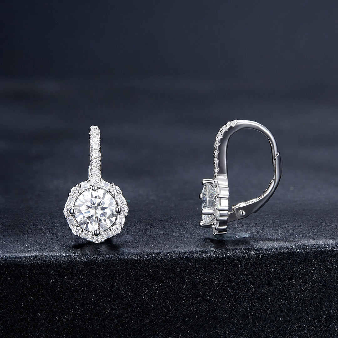925 Sterling Silver Moissanite Earrings with Pavé Setting, 1.9x1.0cm for Women