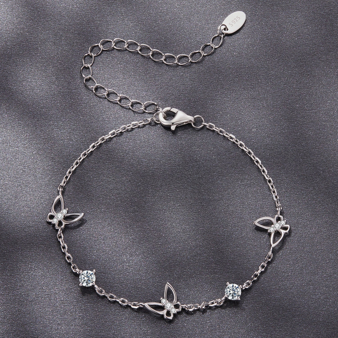 925 Sterling Silver White Gold Plated Bracelet with Moissanite, 15+6cm, for Women