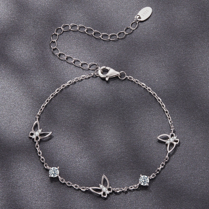925 Sterling Silver White Gold Plated Bracelet with Moissanite, 15+6cm, for Women