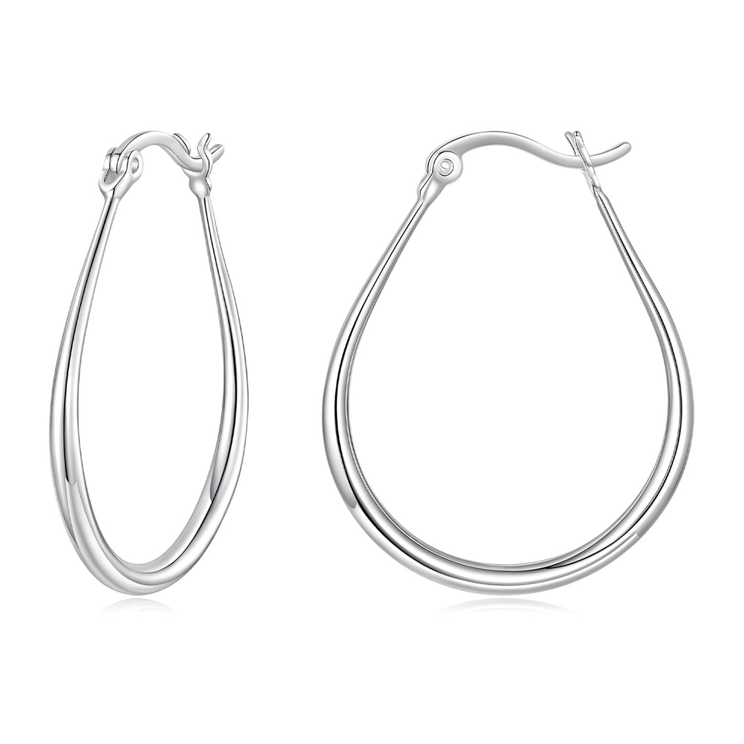 925 Sterling Silver Earrings for Women - 2.9x0.2cm, Plated White Gold, Style L