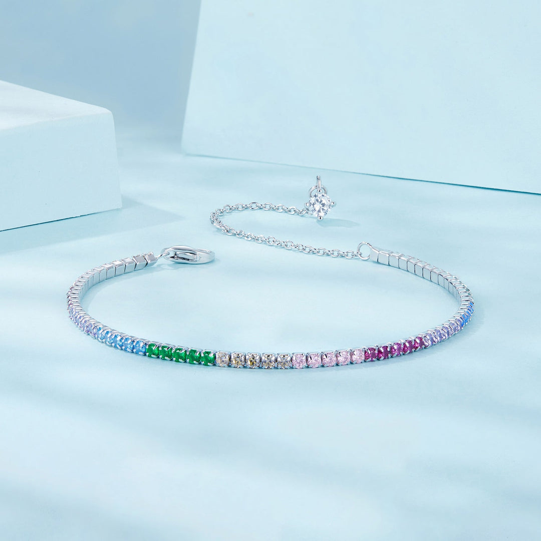 925 Sterling Silver Pave Setting White Gold Bracelet 160+60mm for Women