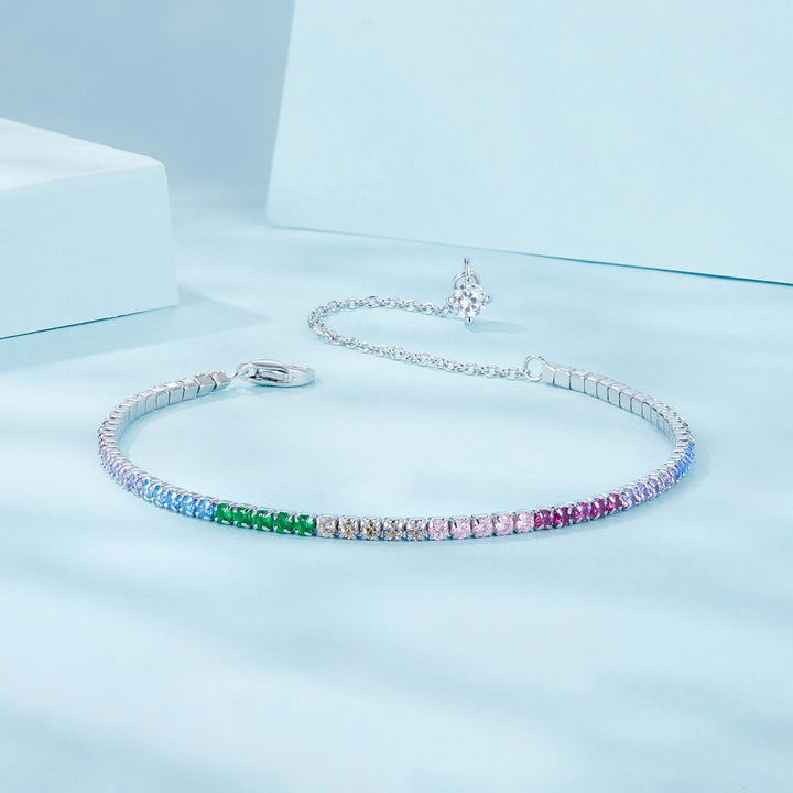 925 Sterling Silver Pave Setting White Gold Bracelet 160+60mm for Women