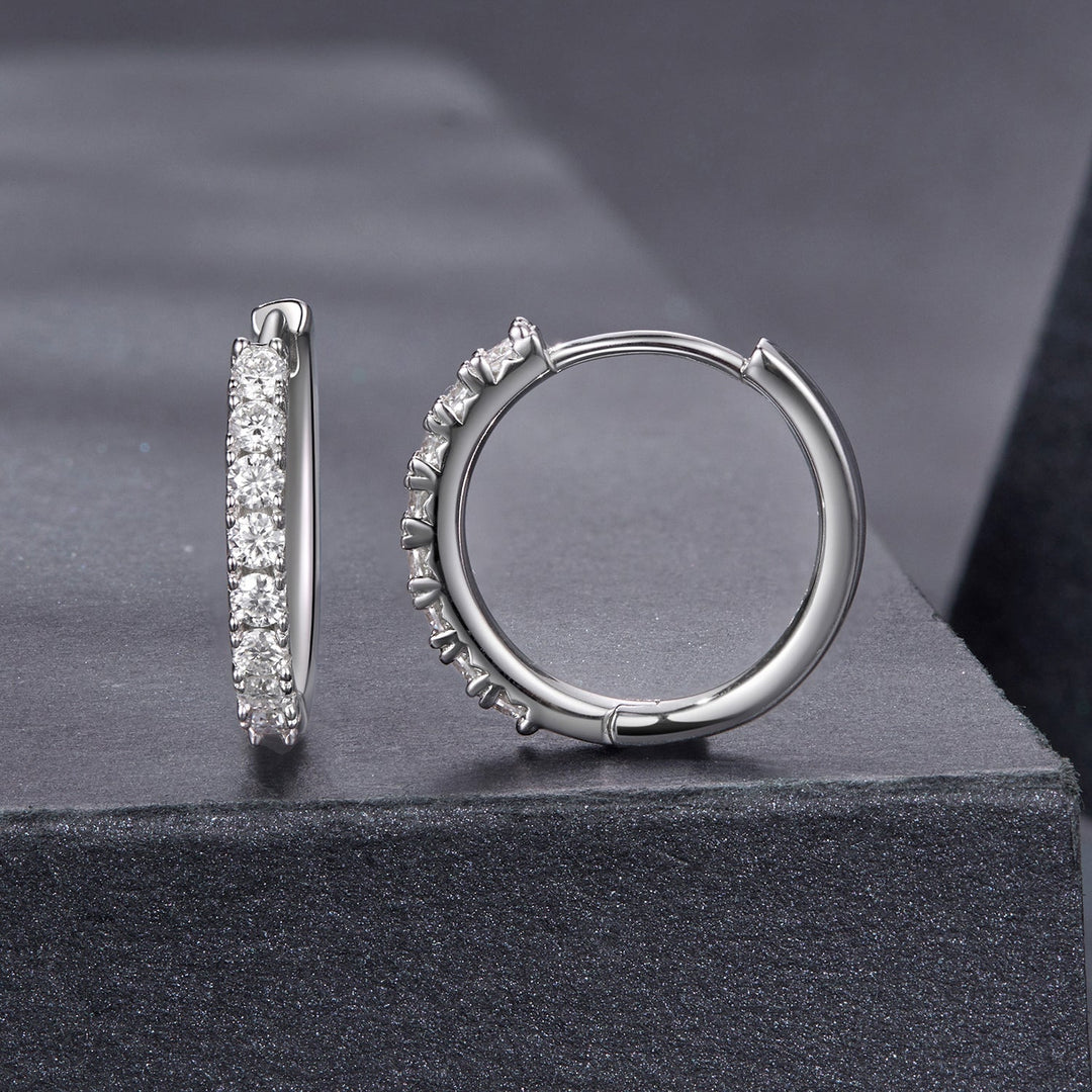 925 Sterling Silver Moissanite 0.03ct White Gold Plated Earrings 1.6cm for Women