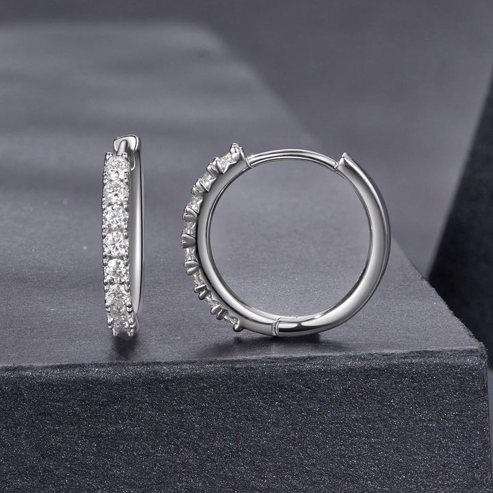 925 Sterling Silver Moissanite 0.03ct White Gold Plated Earrings 1.6cm for Women