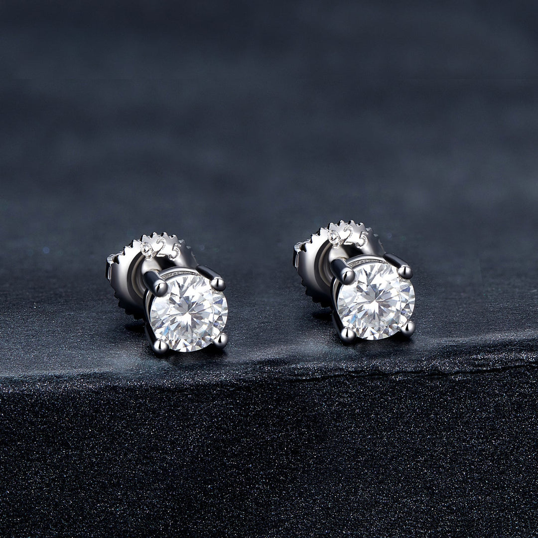 925 Sterling Silver Earrings with Moissanite in Style S, 0.5cm for Women