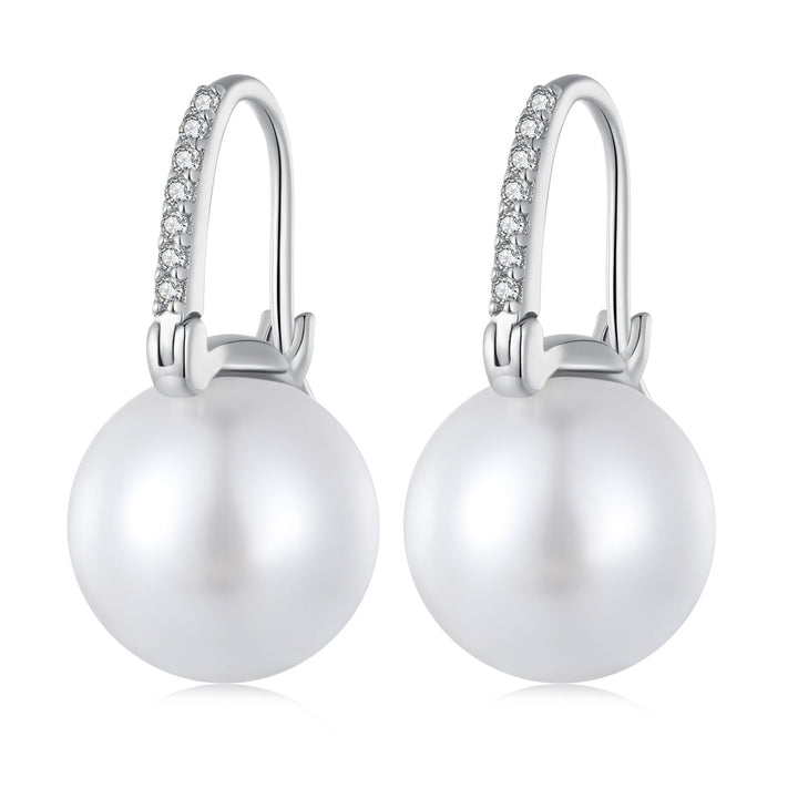 925 Sterling Silver Earrings with Quality Shell Pearl and CZ, 21*11mm, for Women
