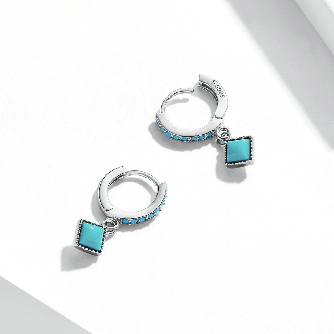 S925 Sterling Silver Turquoise Earrings - 2.1*0.7cm for Women