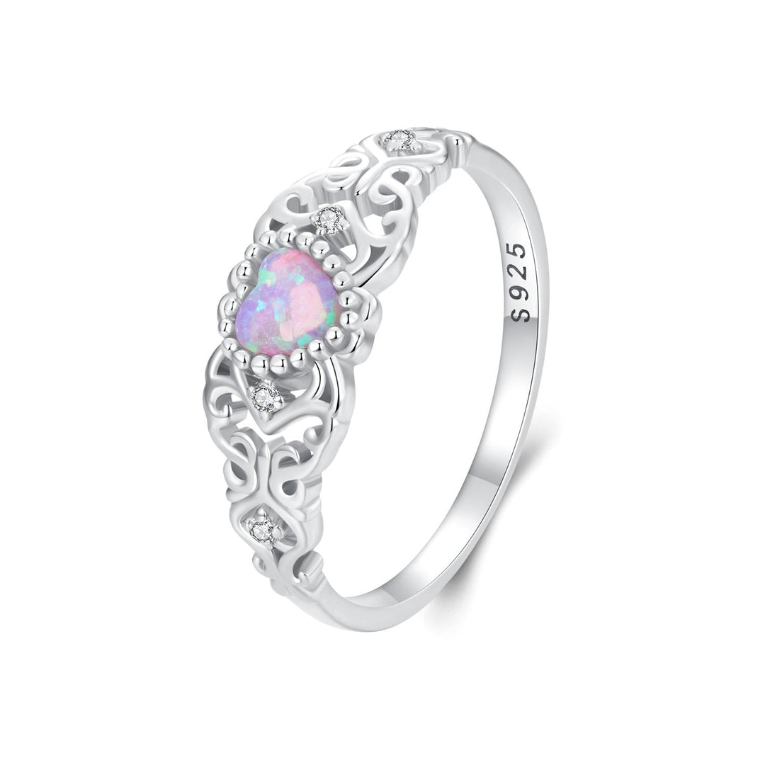 925 Sterling Silver Opal and CZ Stackable Ring in Size 6 for Women
