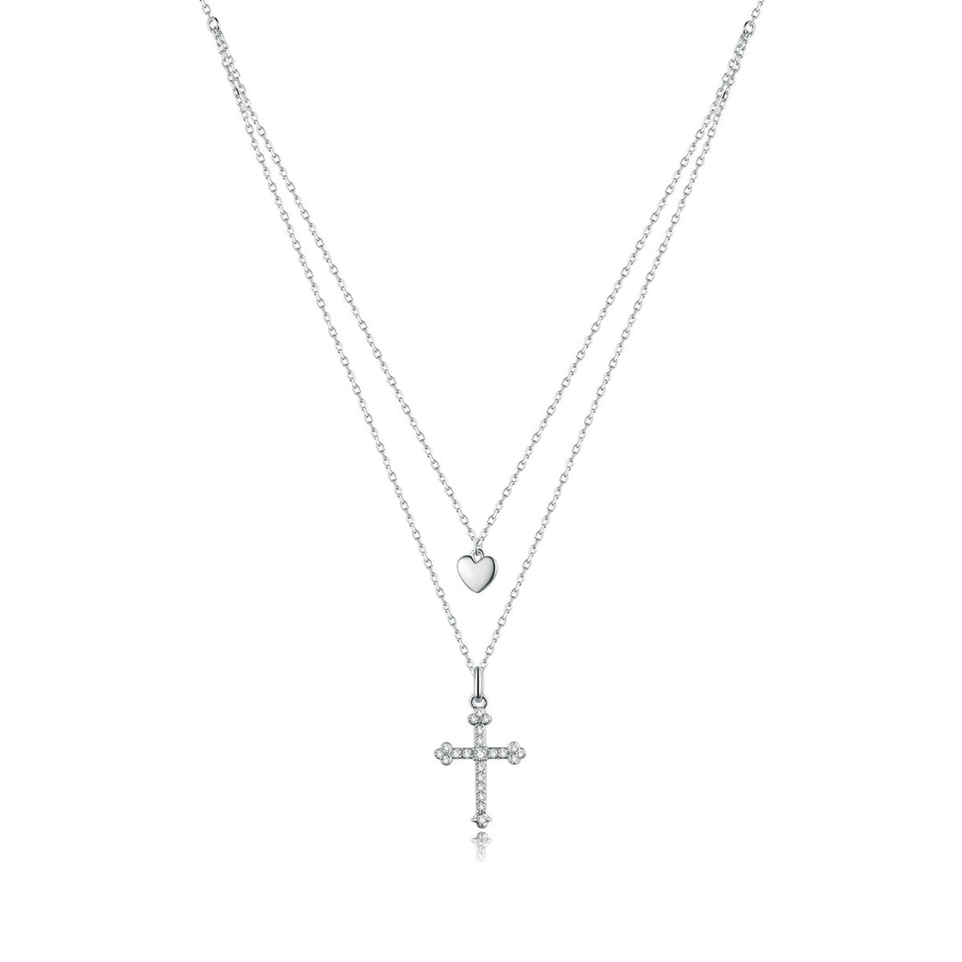 925 Sterling Silver Adjustable Platinum Plated Necklace with CZ - 1.4cm for Women