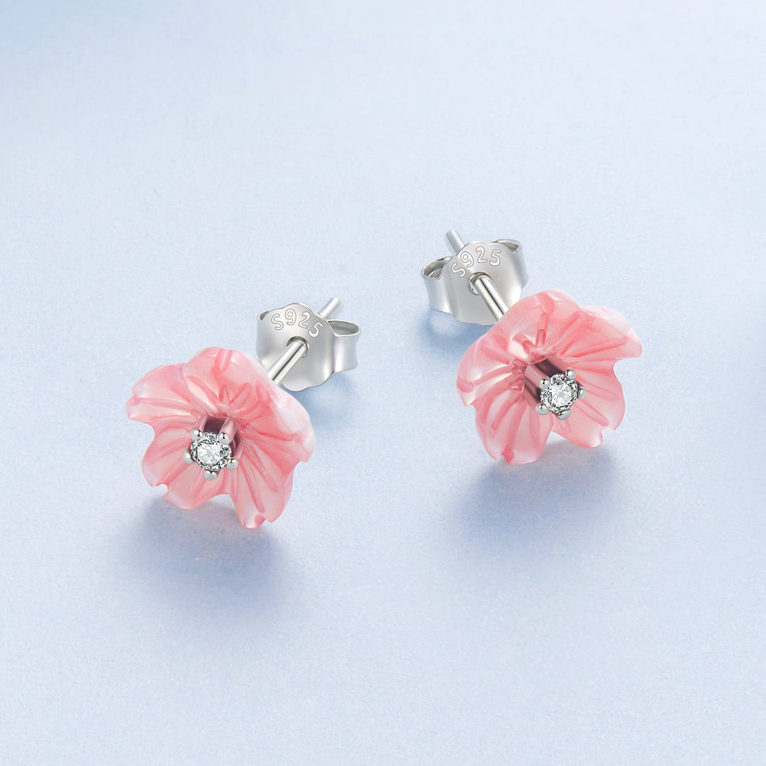925 Sterling Silver Earrings with High-Quality Nacre and Pavé CZ, Oxidized Silver