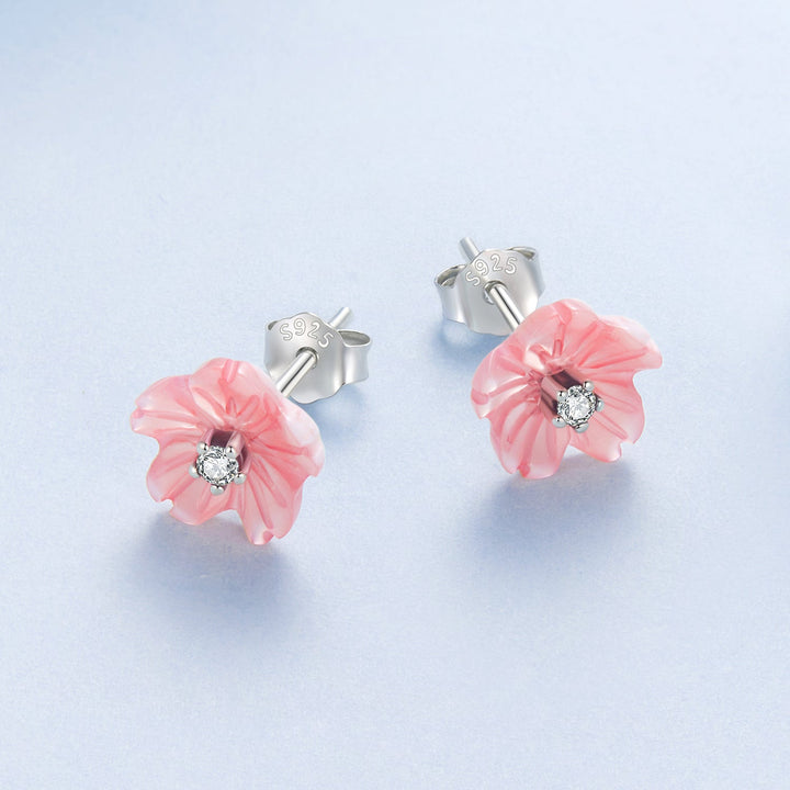 925 Sterling Silver Earrings with High-Quality Nacre and Pavé CZ, Oxidized Silver
