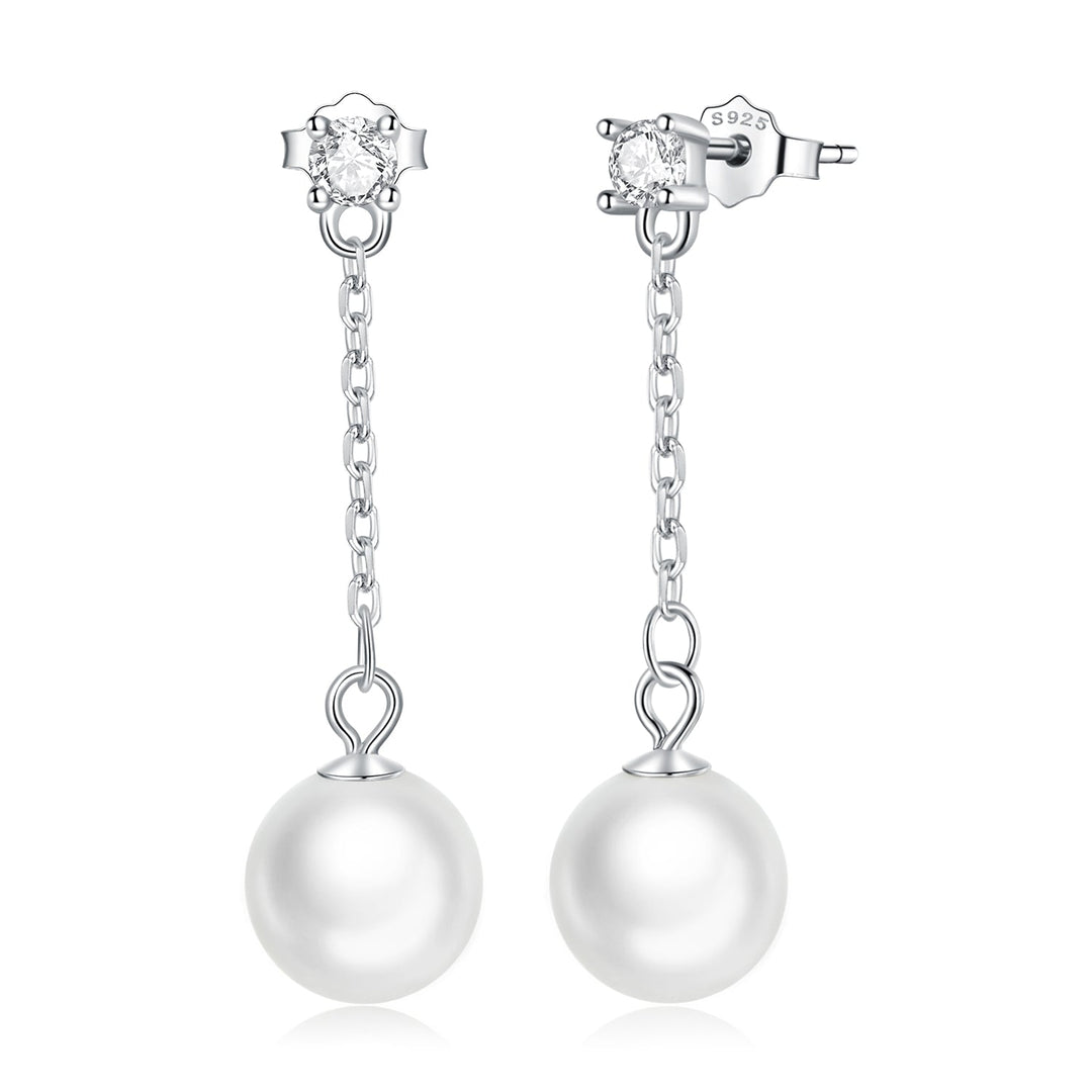 925 Sterling Silver Earrings with Pavé Setting CZ &amp; Quality Shell Pearl
