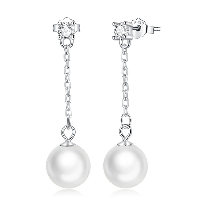 925 Sterling Silver Earrings with Pavé Setting CZ &amp; Quality Shell Pearl