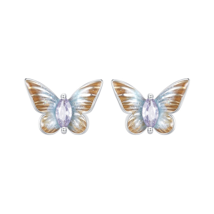 925 Sterling Silver Earrings with Enamel and Pavé Set CZ, 7x10mm, White Gold Plated for Women