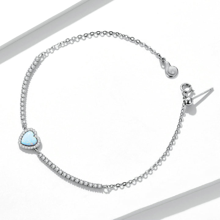 925 Sterling Silver Adjustable Bracelet with Translucent Opal and CZ for Women