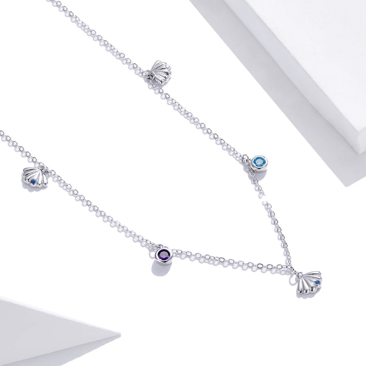 925 Sterling Silver Adjustable Necklace with Scallop Design and Pavé Setting CZ