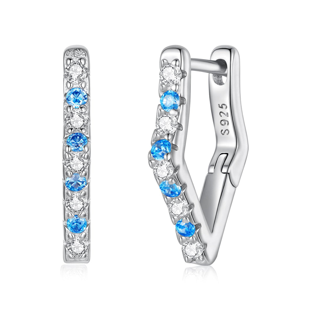 925 Sterling Silver White Gold Plated Pavé CZ 1.5 cm Hoop Earrings for Women