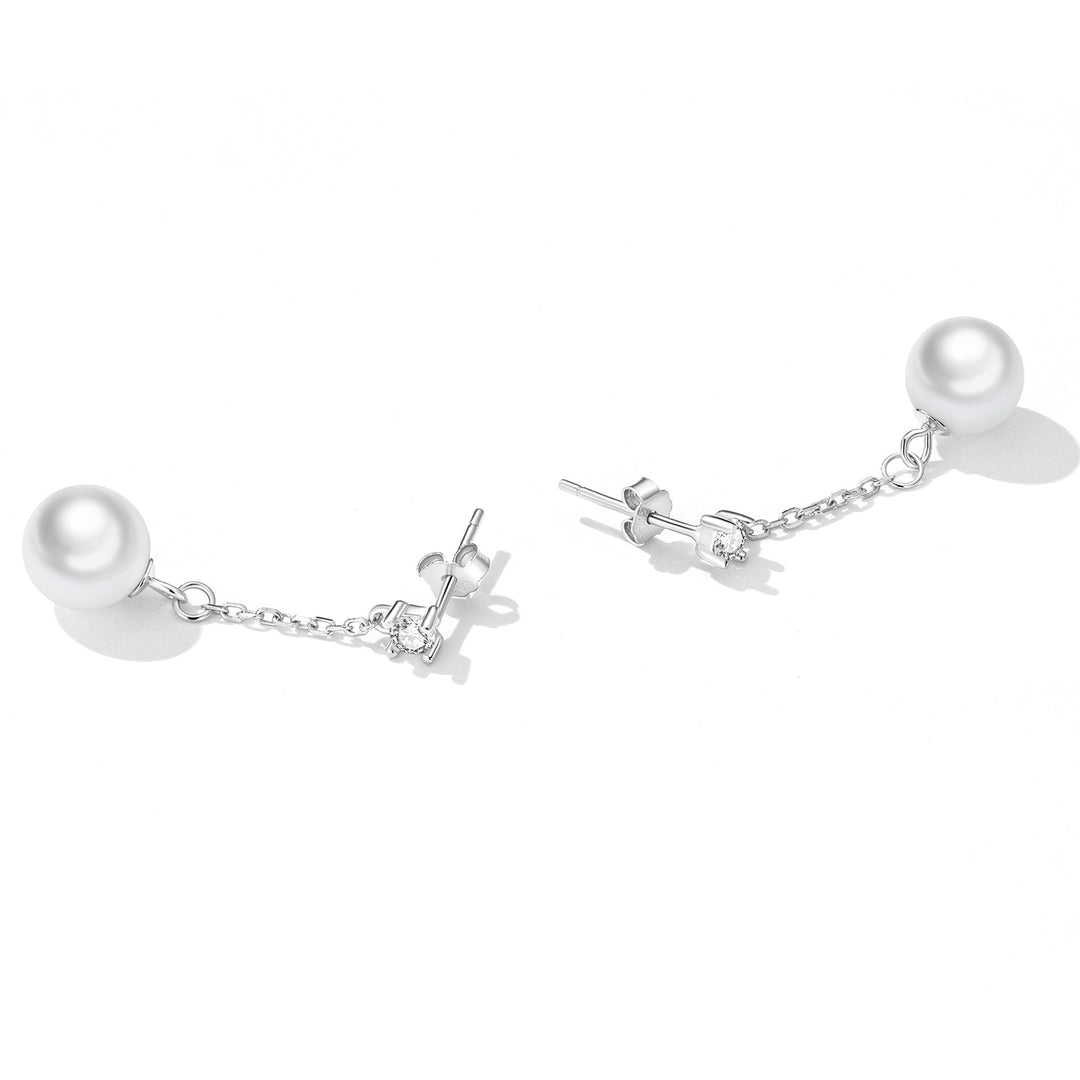 925 Sterling Silver Earrings with Pavé Setting CZ &amp; Quality Shell Pearl
