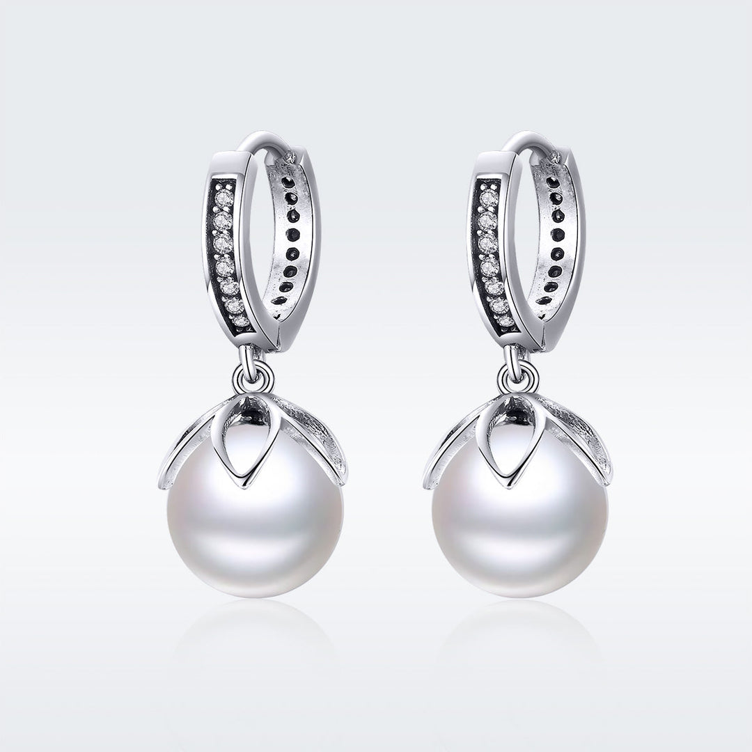 925 Sterling Silver Earrings with Quality Shell Pearl and CZ for Women