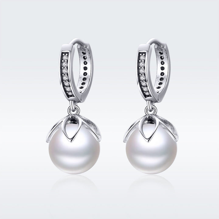 925 Sterling Silver Earrings with Quality Shell Pearl and CZ for Women