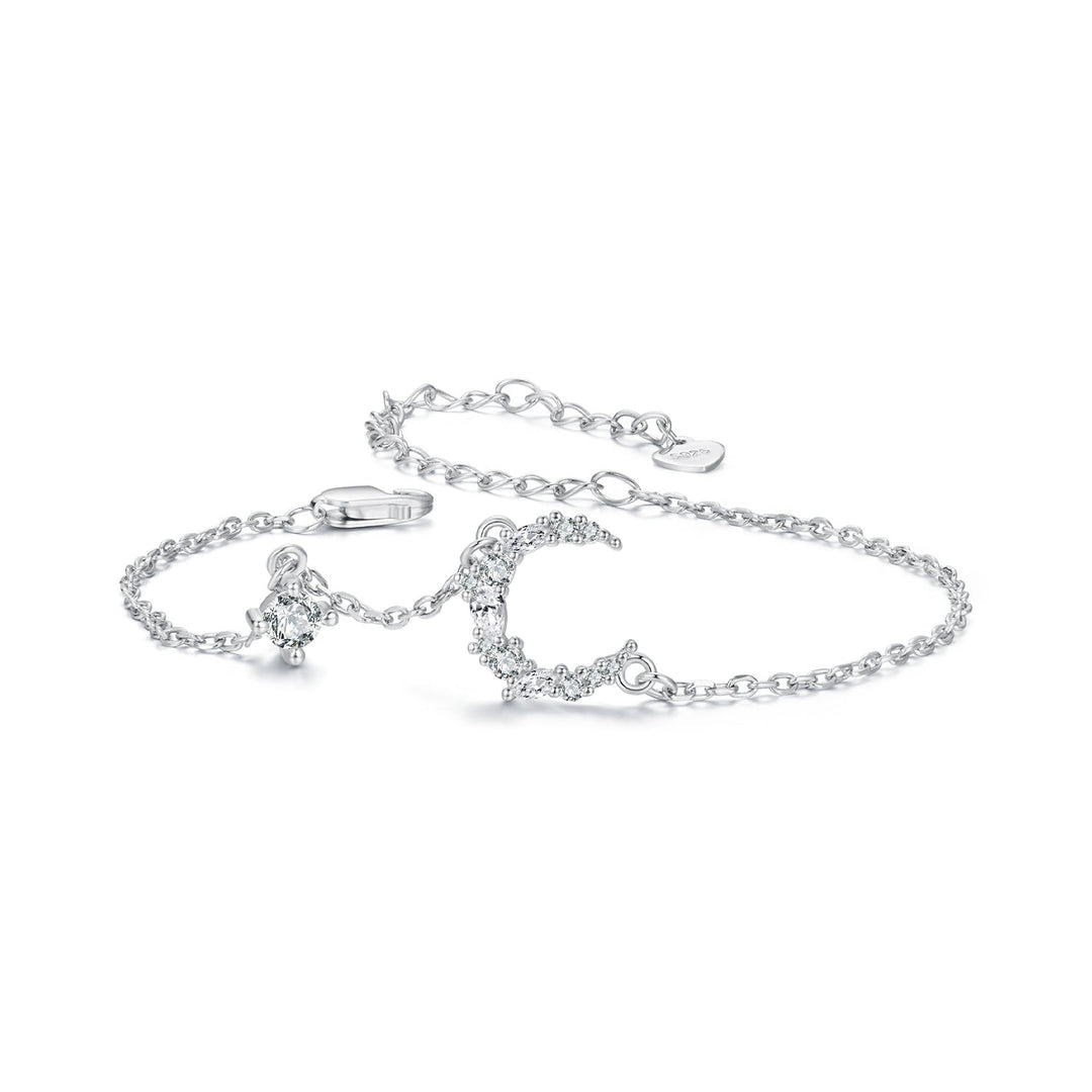 925 Sterling Silver CZ Bracelet with White Gold Plating, 150mm Length for Women