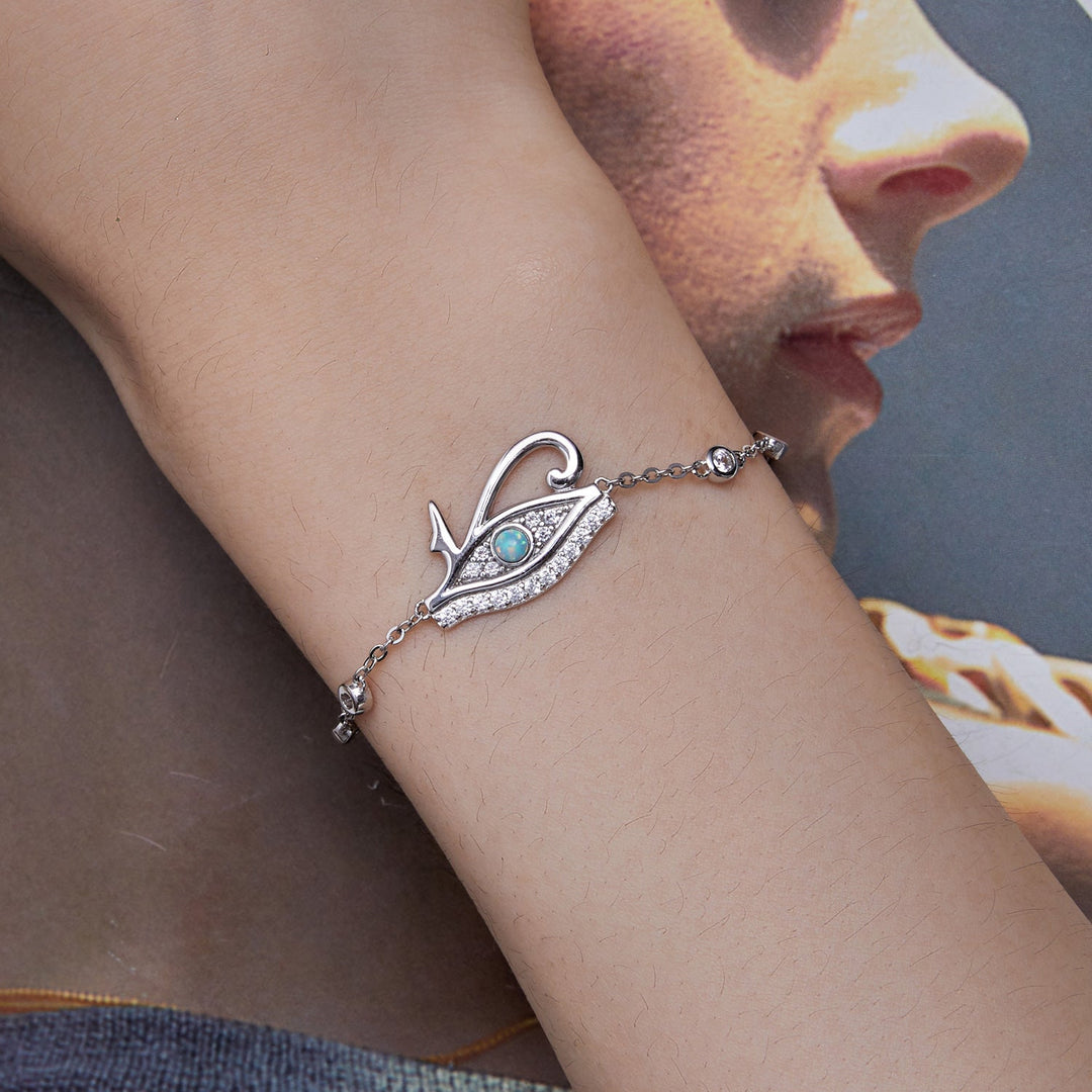 925 Sterling Silver Pavé Setting CZ &amp; Translucent Opal Bracelet 160+50mm for Women