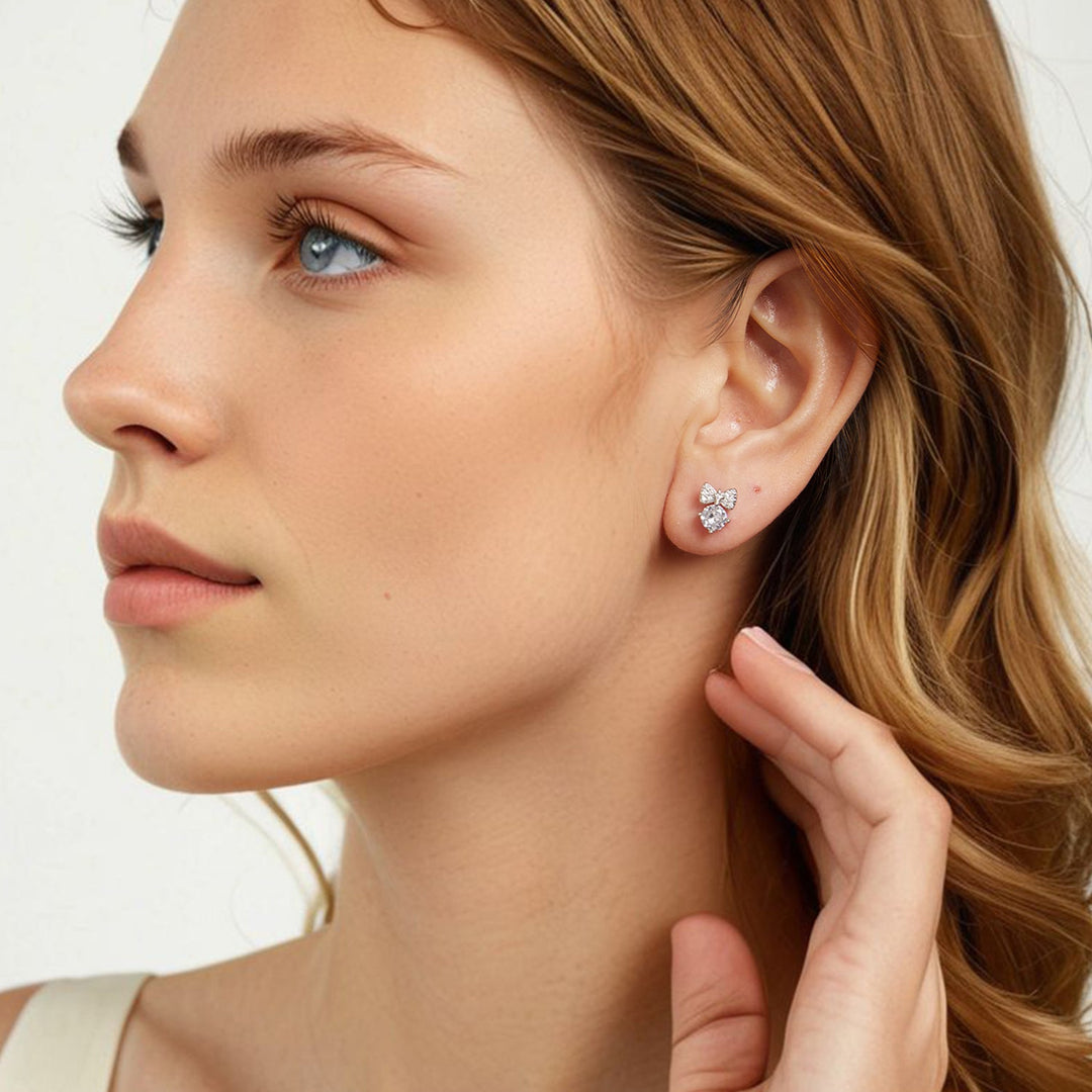 925 Sterling Silver Earrings with CZ and White Gold Plating for Women