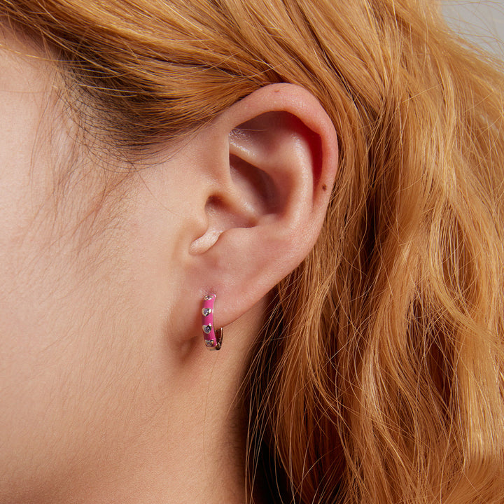 925 Sterling Silver Enamel CZ Earrings for Women, 1.2*0.3cm, Platinum Plated