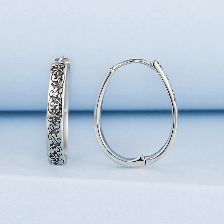 925 Sterling Silver Earrings for Women - 2.0*0.3cm, Inner Diameter 1.7cm, Oxidized Silver