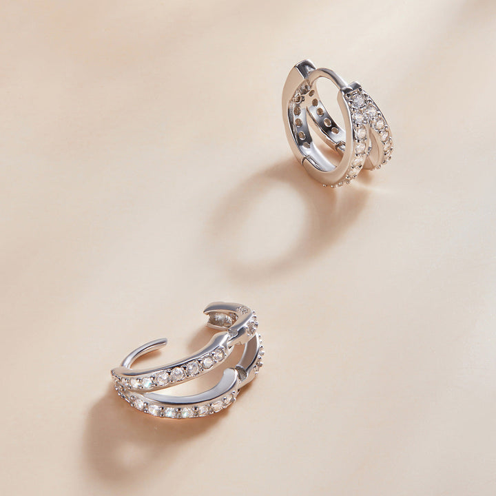 S925 Sterling Silver Earrings with Pavé Setting CZ, 1.1*0.6cm, for Women