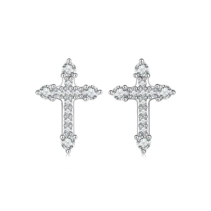 925 Sterling Silver Earrings with Pavé Setting CZ in White Gold Plating - 1.2x0.8cm for Women