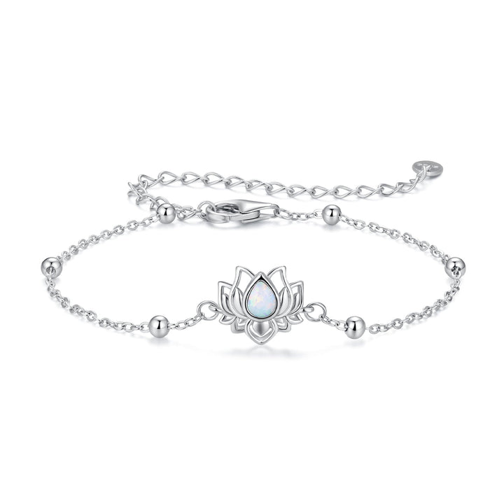 925 Sterling Silver White Gold Plated Bracelet with Synthetic Opal - Length 15+6cm for Women