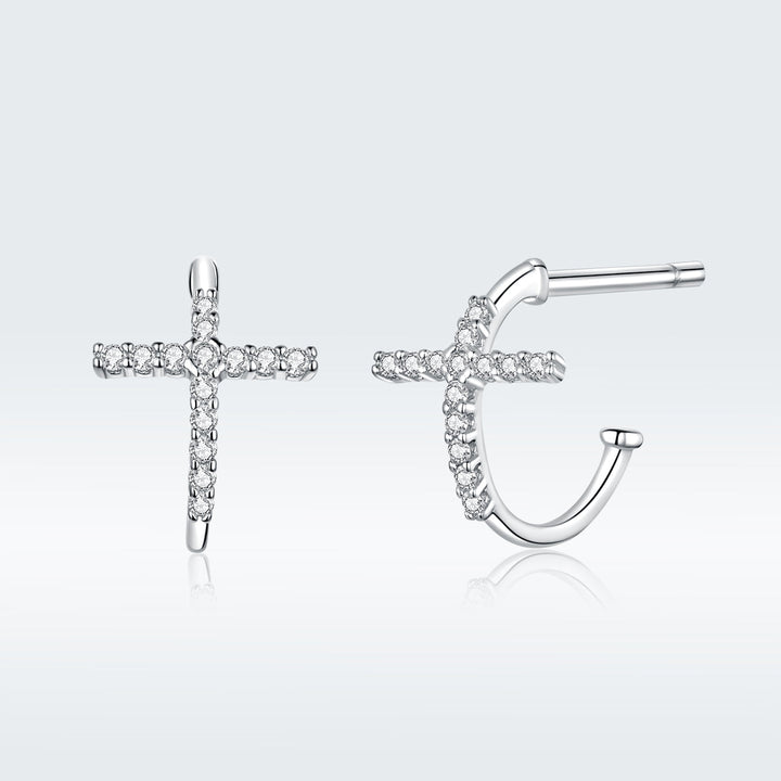S925 Sterling Silver Earrings with Pavé Set CZ in Platinum Finish