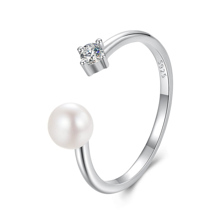 925 Sterling Silver Moissanite Quality Shell Pearl Ring for Women - Size E