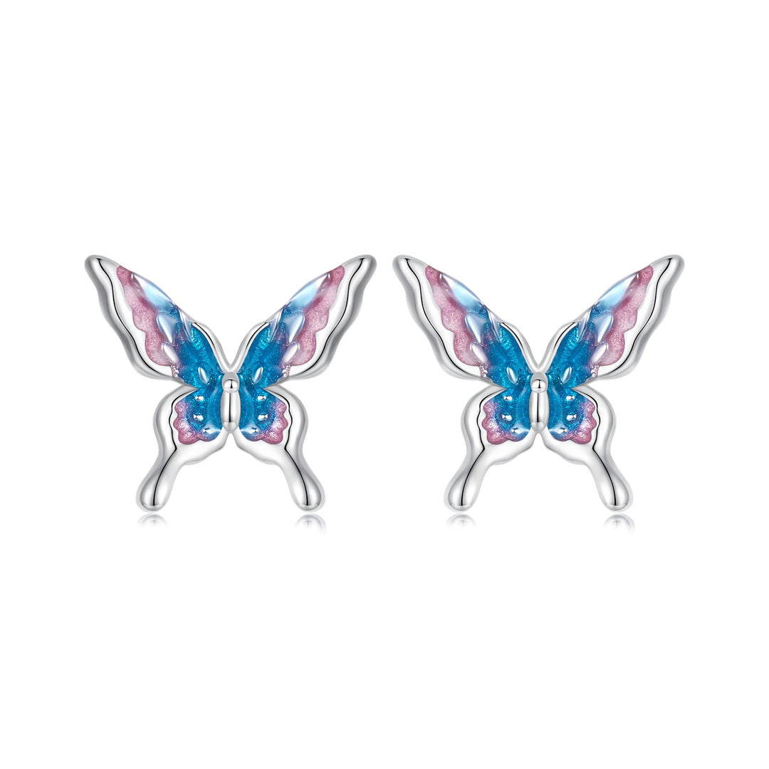 925 Sterling Silver White Gold Plated Enamel Earrings 9x10mm for Women