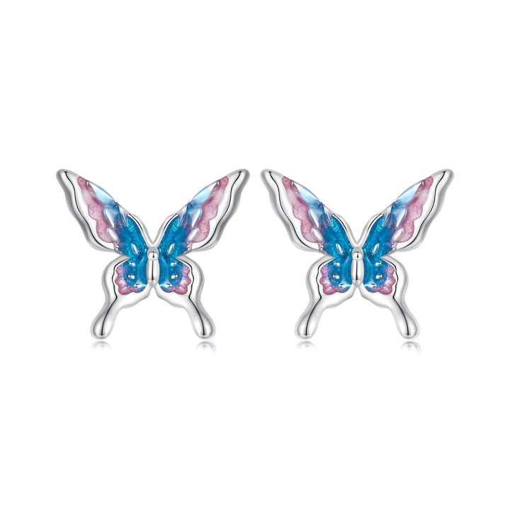 925 Sterling Silver White Gold Plated Enamel Earrings 9x10mm for Women