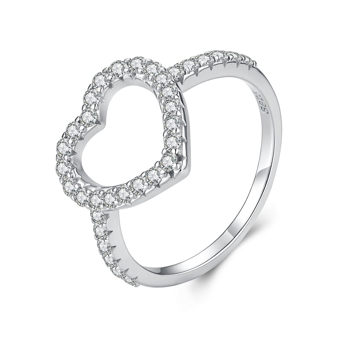 925 Sterling Silver White Gold Plated Moissanite Heart Size 6 Ring for Women
