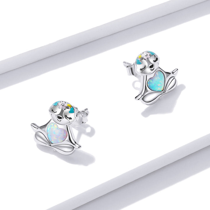 925 Sterling Silver Earrings with Translucent Opal