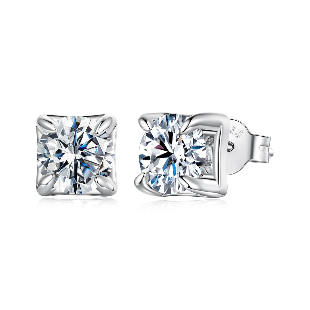 925 Sterling Silver &amp; Moissanite Earrings - White Gold Plated, 0.5ct, Style S for Women
