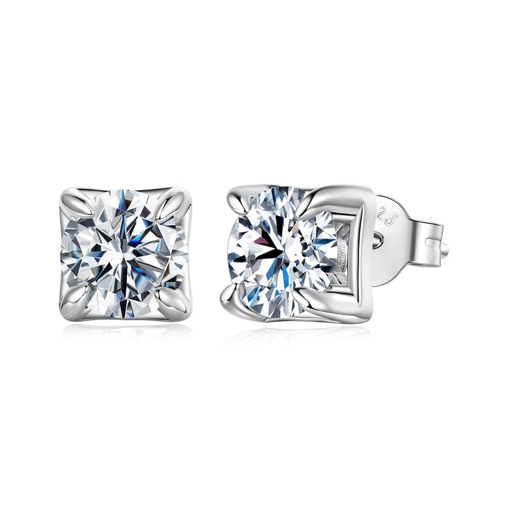 925 Sterling Silver &amp; Moissanite Earrings - White Gold Plated, 0.5ct, Style S for Women